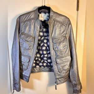 Boden Vintage 90s Y2K Silver Metallic Moto Leather Jacket